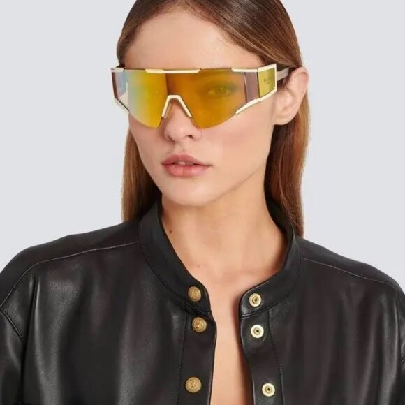 Balmain Women Sunglasses Gold Bronze Mirror Mask FLECHE BPS-138B-141 BRAND NEW - Picture 9 of 15